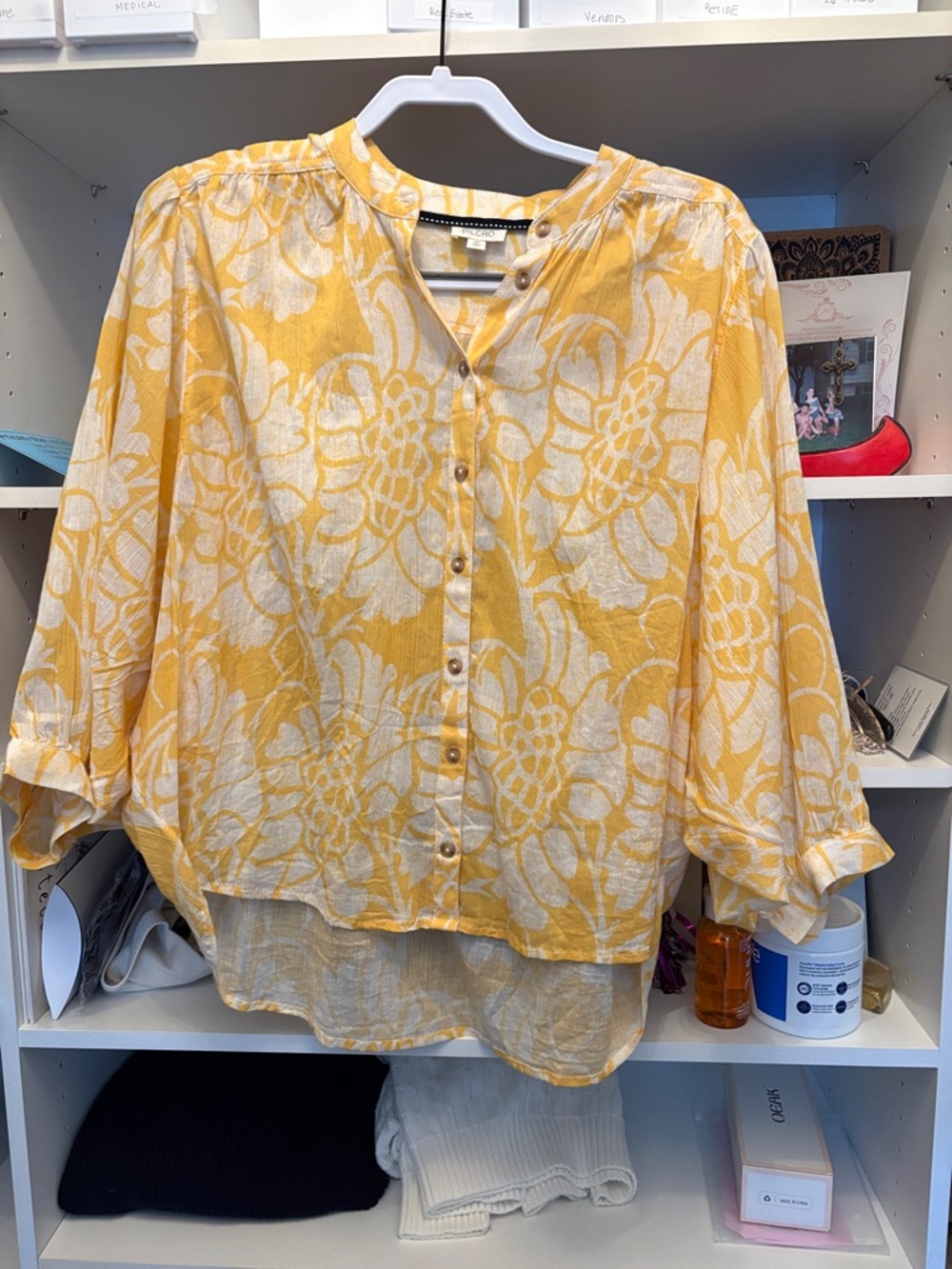 Pilcro Yellow and White Floral Button-Down Blouse